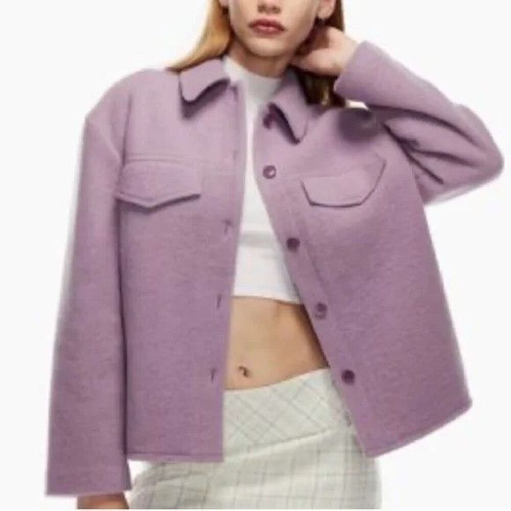 Sunday Best Sky Shirt Jacket Small Purple Wool Blend Quilted Shacket